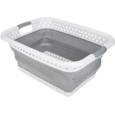 Camco - Collapsible Laundry Basket, Plastic Bin, Handles for Storage, Large - White Camco - Collapsible Laundry Basket, Plastic Bin, Handles for Storage, Large - White