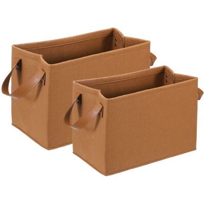 Unique Bargains - 2pcs Felt Storage Basket, 2 Size Collapsible with PU Handle Foldable Blanket Basket for Closet Laundry - Coffee Unique Bargains - 2pcs Felt Storage Basket, 2 Size Collapsible with PU Handle Foldable Blanket Basket for Closet Laundry - Coffee