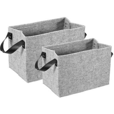 Unique Bargains - 2pcs Felt Storage Basket, 2 Size Collapsible with PU Handle Foldable Blanket Basket for Closet Laundry - Gray Unique Bargains - 2pcs Felt Storage Basket, 2 Size Collapsible with PU Handle Foldable Blanket Basket for Closet Laundry - Gray