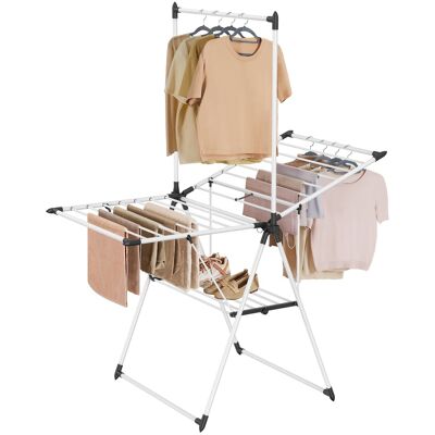 Songmics Home - Clothes Drying Rack, Foldable 2-Level Laundry Drying Rack, Free-Standing Airer, 1 Additional Tall Hanging Bar - Simply White Songmics Home - Clothes Drying Rack, Foldable 2-Level Laundry Drying Rack, Free-Standing Airer, 1 Additional Tall Hanging Bar - Simply White