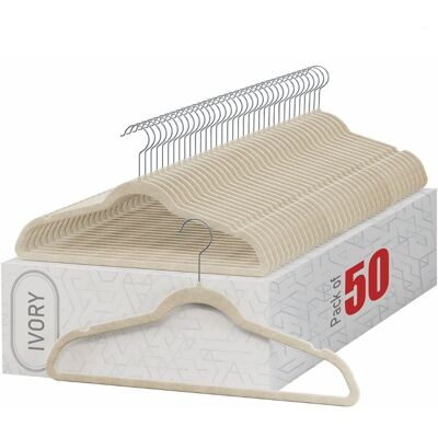 Home It - Premium Velvet Hangers 50 Pac Non-Slip Suit Hangers, Heavy Duty Ultra-Thin Clothes Hangers with 360° Swivel Hook - Ivory Home It - Premium Velvet Hangers 50 Pac Non-Slip Suit Hangers, Heavy Duty Ultra-Thin Clothes Hangers with 360° Swivel Hook - Ivory