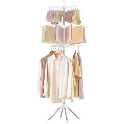 Songmics Home - 3-Tier Clothes Drying Rack, 82.7-Inch Folding Laundry Drying Rack with 11 Rotatable Arms for Hangers, 24 Clips - White and Silver Songmics Home - 3-Tier Clothes Drying Rack, 82.7-Inch Folding Laundry Drying Rack with 11 Rotatable Arms for Hangers, 24 Clips - White and Silver