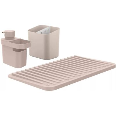 OU - Kitchen Sink Organizer Set 3pc, Drying Mat, Soap Dispenser with Sponge Holder & Cutlery Drainer - Beige OU - Kitchen Sink Organizer Set 3pc, Drying Mat, Soap Dispenser with Sponge Holder & Cutlery Drainer - Beige