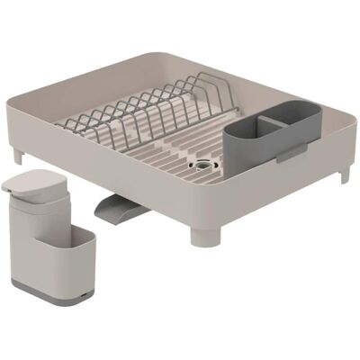 OU - Sink Organizer Set, Compact Dish Rack with Drain Spout & 19 oz Soap Dispenser with Sponge Holder - Beige OU - Sink Organizer Set, Compact Dish Rack with Drain Spout & 19 oz Soap Dispenser with Sponge Holder - Beige