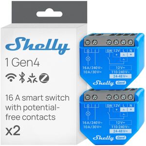 Shelly - 1 Gen4 16A Dry Contact Smart Relay (Wi-Fi, Matter & Zigbee)- 2 pack - Blue Shelly - 1 Gen4 16A Dry Contact Smart Relay (Wi-Fi, Matter & Zigbee)- 2 pack - Blue