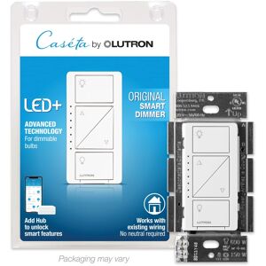 Lutron - Caseta Smart Dimmer Switch, 150W LED/600W Incandescent, for Wall and Ceiling Lights - White Lutron - Caseta Smart Dimmer Switch, 150W LED/600W Incandescent, for Wall and Ceiling Lights - White