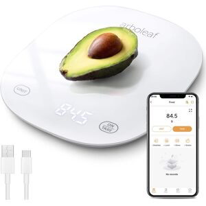 Arboleaf - Smart Food Kitchen Scale with Nutritional Calculator, USB Rechargeable, Grams and Ounces - White Arboleaf - Smart Food Kitchen Scale with Nutritional Calculator, USB Rechargeable, Grams and Ounces - White