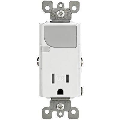 Leviton - Decora 15 amps 125 V Outlet/Guide Light 5-15R 1 pk - White Leviton - Decora 15 amps 125 V Outlet/Guide Light 5-15R 1 pk - White