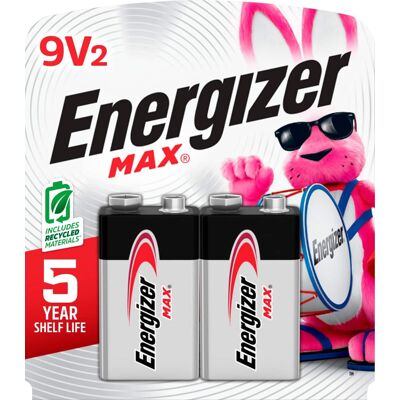 Energizer - MAX 9V Batteries (2 Pack), 9 Volt Alkaline Batteries Energizer - MAX 9V Batteries (2 Pack), 9 Volt Alkaline Batteries