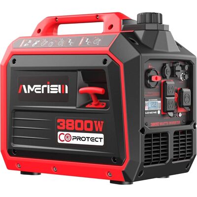 AMERISUN - 3800W Portable Inverter Generator, CO Sensor, Quiet & Lightweight, RV Ready 30A Outlet, EPA Compliant–Camping, Home Use - Red AMERISUN - 3800W Portable Inverter Generator, CO Sensor, Quiet & Lightweight, RV Ready 30A Outlet, EPA Compliant–Camping, Home Use - Red