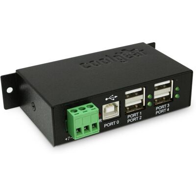 Coolgear - 4-Port USB Hub - 480Mbps (USB 2.0) - Wide Power Input - Surface & DIN Rail Mounting - Surge Protection - Black Coolgear - 4-Port USB Hub - 480Mbps (USB 2.0) - Wide Power Input - Surface & DIN Rail Mounting - Surge Protection - Black