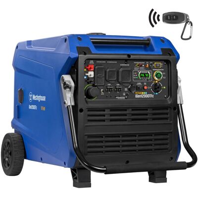 Westinghouse - 12,000-Watt Remote Electric Start Tri Fuel Gas, Propane, Natural Gas Powered Inverter Generator with CO Sensor - Blue Westinghouse - 12,000-Watt Remote Electric Start Tri Fuel Gas, Propane, Natural Gas Powered Inverter Generator with CO Sensor - Blue