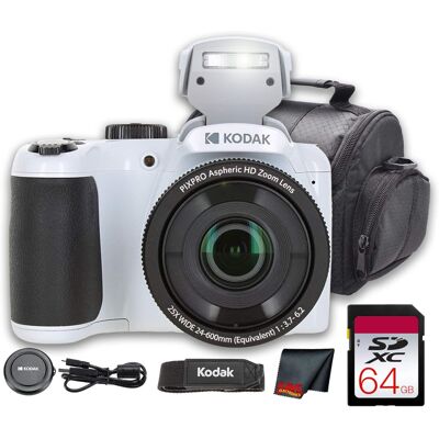 Bundle - Kodak - PIXPRO AZ255 Digital Camera (AZ255WH) + 64GB Card + Bag + Cloth - White Bundle - Kodak - PIXPRO AZ255 Digital Camera (AZ255WH) + 64GB Card + Bag + Cloth - White