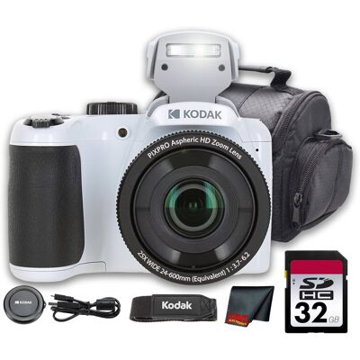 Bundle - Kodak - PIXPRO AZ255 Digital Camera (AZ255WH) + 32GB Card + Bag + Cloth - White Bundle - Kodak - PIXPRO AZ255 Digital Camera (AZ255WH) + 32GB Card + Bag + Cloth - White