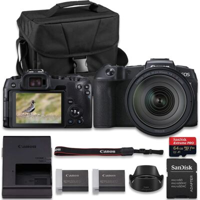 Bundle - Canon - EOS RP Camera with RF 24-105mm F4L Lens, Extra Battery, 64GB Card & Case - Black Bundle - Canon - EOS RP Camera with RF 24-105mm F4L Lens, Extra Battery, 64GB Card & Case - Black