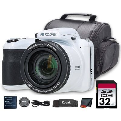 Bundle - Kodak - PIXPRO AZ425 Digital Camera (White) (AZ425WH) + 32GB Card + Bag + Cloth Bundle - Kodak - PIXPRO AZ425 Digital Camera (White) (AZ425WH) + 32GB Card + Bag + Cloth