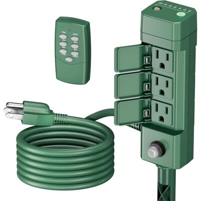BN-LINK - Outdoor Power Stake Timer with 100FT Remote, Dusk to Dawn Sensor, 6 Grounded Outlets, ETL Listed - Green BN-LINK - Outdoor Power Stake Timer with 100FT Remote, Dusk to Dawn Sensor, 6 Grounded Outlets, ETL Listed - Green