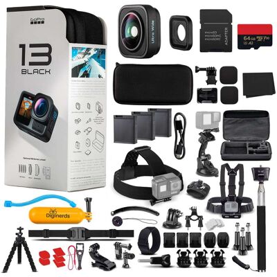 Bundle - GoPro - HERO13 (Black) Ultra Wide Edition - Action Camera + 64GB Card, 50 Piece Accessory Kit and 2 Batteries - Black Bundle - GoPro - HERO13 (Black) Ultra Wide Edition - Action Camera + 64GB Card, 50 Piece Accessory Kit and 2 Batteries - Black