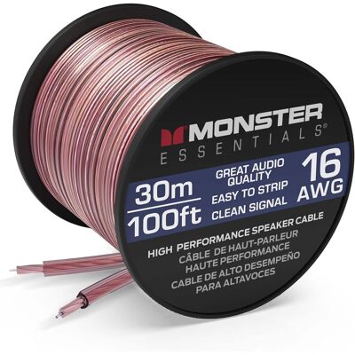 Monster Cable - Essentials High Performance Speaker Wire 16 Gauge Copper Clad Aluminum (CCA) Speaker Cable 100 FT Spool - Black Monster Cable - Essentials High Performance Speaker Wire 16 Gauge Copper Clad Aluminum (CCA) Speaker Cable 100 FT Spool - Black