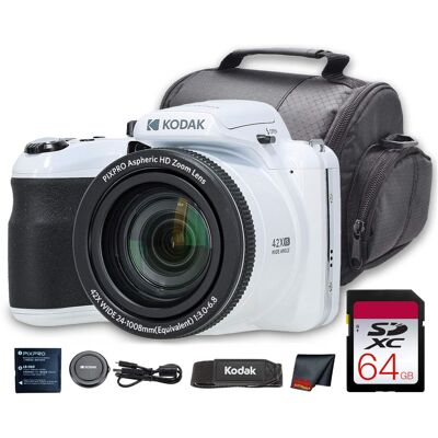 Bundle - Kodak - PIXPRO AZ425 Digital Camera (White) (AZ425WH) + 64GB Card + Bag + Cloth Bundle - Kodak - PIXPRO AZ425 Digital Camera (White) (AZ425WH) + 64GB Card + Bag + Cloth