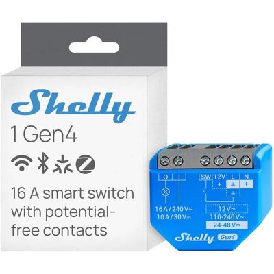 Shelly - 1 Gen4 16A Dry Contact Smart Relay (Wi-Fi, Matter & Zigbee) - Blue Shelly - 1 Gen4 16A Dry Contact Smart Relay (Wi-Fi, Matter & Zigbee) - Blue