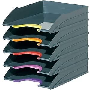 Durable - VARICOLOR 5-Compartment Stackable Plastic Letter Tray Set - Anthracite Gray Durable - VARICOLOR 5-Compartment Stackable Plastic Letter Tray Set - Anthracite Gray