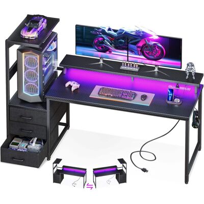 AODK - Reversible Gaming Desk with LED Lights,Charging Station,Fabric Drawers, Monitor Stand and Side Hook - Black AODK - Reversible Gaming Desk with LED Lights,Charging Station,Fabric Drawers, Monitor Stand and Side Hook - Black