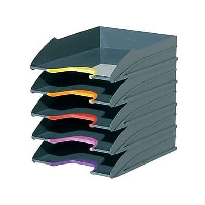 Durable - VARICOLOR 5-Compartment Stackable Plastic Letter Tray Set - Anthracite Gray Durable - VARICOLOR 5-Compartment Stackable Plastic Letter Tray Set - Anthracite Gray