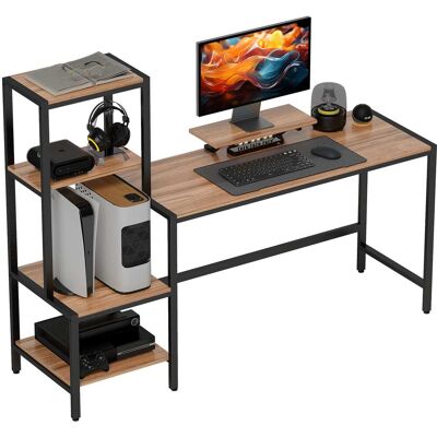 Homcom - Desk, 67" CPU Desk with Monitor Stand, Reversible 4-Tier Shelf - Brown Homcom - Desk, 67" CPU Desk with Monitor Stand, Reversible 4-Tier Shelf - Brown