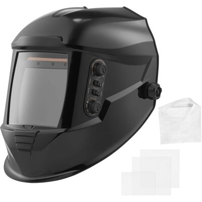 VEVOR - Welding Helmet Auto Darkening, 3.94" x 3.74" True Color Welding Hood, 1/1/1/1 Solar-Powered Welder Mask 4 Arc Sensors - Black VEVOR - Welding Helmet Auto Darkening, 3.94" x 3.74" True Color Welding Hood, 1/1/1/1 Solar-Powered Welder Mask 4 Arc Sensors - Black