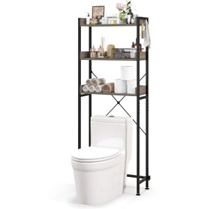 Costway - 3-Tier Over-The-Toilet Bathroom Shelf Metal Frame Space Saver Rack with 4 Hooks - Grey,Black Costway - 3-Tier Over-The-Toilet Bathroom Shelf Metal Frame Space Saver Rack with 4 Hooks - Grey,Black
