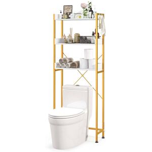 Costway - 3-Tier Over-The-Toilet Bathroom Shelf Metal Frame Space Saver Rack with 4 Hooks - White,Gold Costway - 3-Tier Over-The-Toilet Bathroom Shelf Metal Frame Space Saver Rack with 4 Hooks - White,Gold