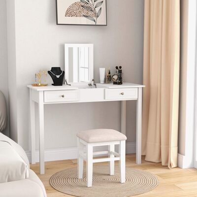 Costway - 2-In-1 Vanity Table with Flip-Top Mirror 2 Drawers 9-Slot Storage Compartment - White Costway - 2-In-1 Vanity Table with Flip-Top Mirror 2 Drawers 9-Slot Storage Compartment - White