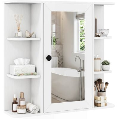 Costway - Wall Mounted Bathroom Medicine Cabinet with 3 Inner Shelves & 6 Open Side Shelves - White Costway - Wall Mounted Bathroom Medicine Cabinet with 3 Inner Shelves & 6 Open Side Shelves - White
