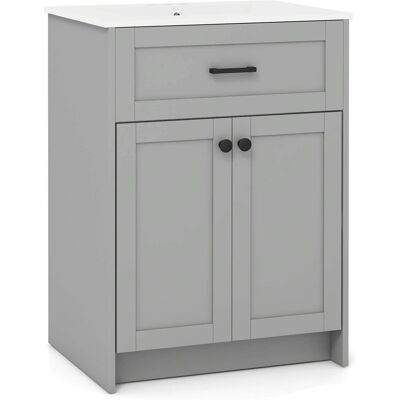 Costway - Bathroom Vanity Unit with Basin Under Sink Bathroom Storage Cabinet Freestanding - Gray Costway - Bathroom Vanity Unit with Basin Under Sink Bathroom Storage Cabinet Freestanding - Gray