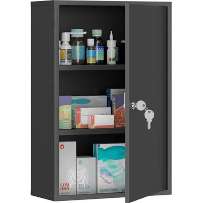 Kleankin - Mount Medical Cabinet, Bathroom Cabinet with 3 Tier Shelves, 2 Keys - Black Kleankin - Mount Medical Cabinet, Bathroom Cabinet with 3 Tier Shelves, 2 Keys - Black