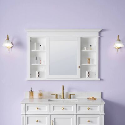 WELLFOR - 48-Inch W x 32-Inch H Recessed Solid Rubberwood Medicine Cabinet with Single Mirrored Door - White WELLFOR - 48-Inch W x 32-Inch H Recessed Solid Rubberwood Medicine Cabinet with Single Mirrored Door - White