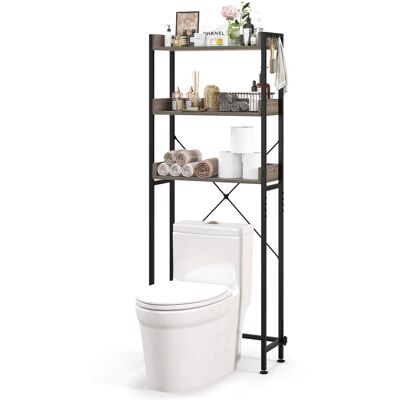 Costway - 3-Tier Over-The-Toilet Bathroom Shelf Metal Frame Space Saver Rack with 4 Hooks - Grey/Black Costway - 3-Tier Over-The-Toilet Bathroom Shelf Metal Frame Space Saver Rack with 4 Hooks - Grey/Black