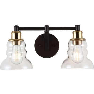 Jonathan Y - Manhattan Vintage 18.5" 2-Light Metal/Glass Industrial Rustic LED Vanity - Brass Gold/Oil Rubbed Bronze Jonathan Y - Manhattan Vintage 18.5" 2-Light Metal/Glass Industrial Rustic LED Vanity - Brass Gold/Oil Rubbed Bronze