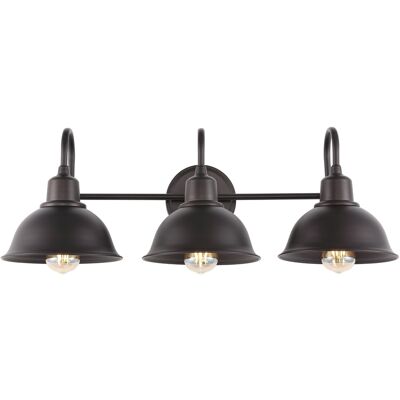 Jonathan Y - Frisco 26.5" 3-Light Farmhouse Industrial Iron Shade Vanity, Oil Rubbed Bronze - Oil-Rubbed Bronze Jonathan Y - Frisco 26.5" 3-Light Farmhouse Industrial Iron Shade Vanity, Oil Rubbed Bronze - Oil-Rubbed Bronze