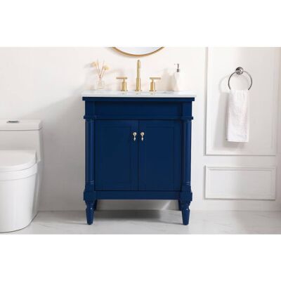 Elegant Decor - 30 inch Single Bathroom vanity with ivory white engineered marble - Blue Elegant Decor - 30 inch Single Bathroom vanity with ivory white engineered marble - Blue