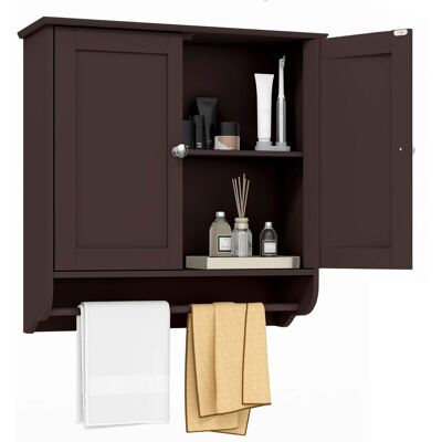 Costway - Wall Mounted Bathroom Medicine Cabinet Storage Cupboard with Towel Bar - Brown Costway - Wall Mounted Bathroom Medicine Cabinet Storage Cupboard with Towel Bar - Brown