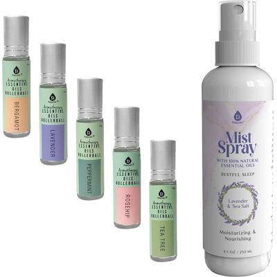 Pursonic - Lavender & Sea Salt Mist Spray + 5-Pack Essential Oil Rollerball Set for Daily Wellness & Aromatherapy - White Pursonic - Lavender & Sea Salt Mist Spray + 5-Pack Essential Oil Rollerball Set for Daily Wellness & Aromatherapy - White