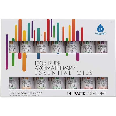 Pursonic - 14 Pack of 100% Pure Essential Aromatherapy Oils - Multicolor Pursonic - 14 Pack of 100% Pure Essential Aromatherapy Oils - Multicolor