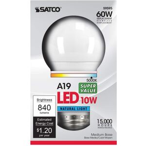 SATCO - A19 E26 (Medium) LED Bulb Natural Light 60 Watt Equivalence 1 pk SATCO - A19 E26 (Medium) LED Bulb Natural Light 60 Watt Equivalence 1 pk