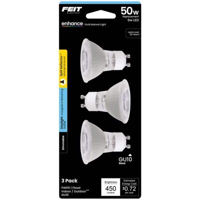 FEIT ELECTRIC - Feit Enhance MR16 GU10 LED Bulb Daylight 50 Watt Equivalence 3 pk FEIT ELECTRIC - Feit Enhance MR16 GU10 LED Bulb Daylight 50 Watt Equivalence 3 pk