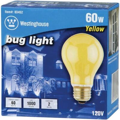 Westinghouse - 60 W A19 A-Line Incandescent Bulb E26 (Medium) Yellow 2 pk Westinghouse - 60 W A19 A-Line Incandescent Bulb E26 (Medium) Yellow 2 pk