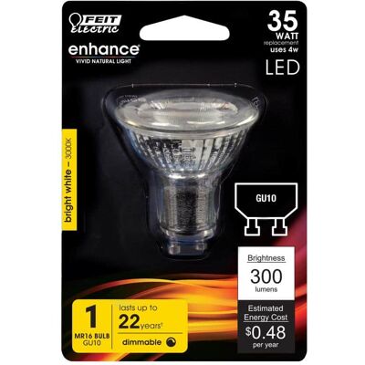FEIT ELECTRIC - Enhance MR16 GU10 LED Bulb Bright White 35 Watt Equivalence 1 pk FEIT ELECTRIC - Enhance MR16 GU10 LED Bulb Bright White 35 Watt Equivalence 1 pk