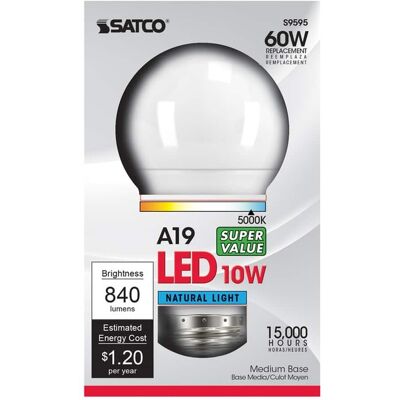 SATCO - A19 E26 (Medium) LED Bulb Natural Light 60 Watt Equivalence 1 pk SATCO - A19 E26 (Medium) LED Bulb Natural Light 60 Watt Equivalence 1 pk