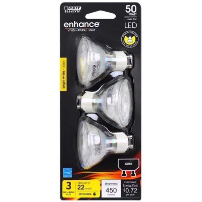 FEIT ELECTRIC - Feit Enhance MR16 GU10 LED Bulb Bright White 50 Watt Equivalence 3 pk FEIT ELECTRIC - Feit Enhance MR16 GU10 LED Bulb Bright White 50 Watt Equivalence 3 pk